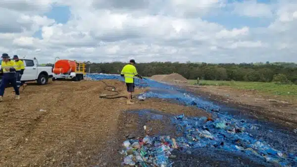 LX2000 landfill cover applicator spraying