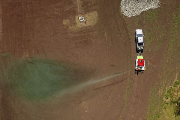 The VORTEC® VX2000 Hydroseeder | Single Person Operation | Paddle-Agitation 10 VORTEC VX2000 Hydroseeder performing erosion control on a steep batter